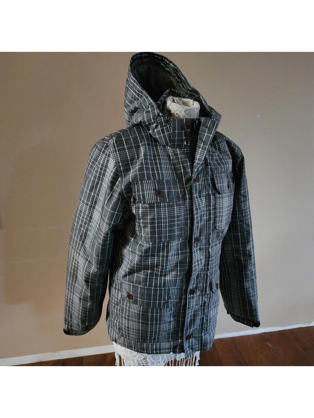 New Vans Men’s Mixter II Hooded Plaid Parka Jacket Gray/White Size M